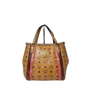 MCM Brown Mini Bag with Iconic Monogram and Gold Hardware